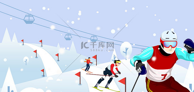 手绘卡通冬季背景图片_创意冬季运动会白色卡通背景