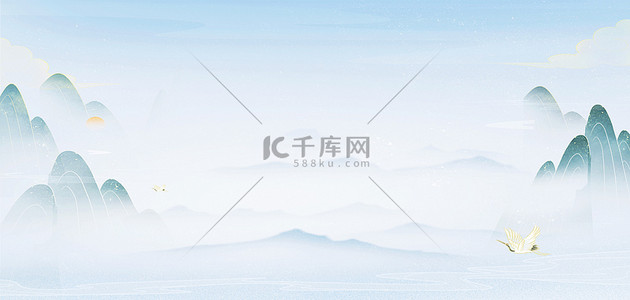 水墨祥云背景图片_简约国潮山水水墨中国风山水海报背景