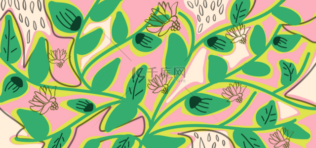 热带树叶植物背景图片_花朵树叶几何花纹创意背景