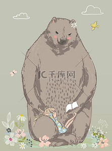 卡通泰迪背景图片_小女孩的可爱熊