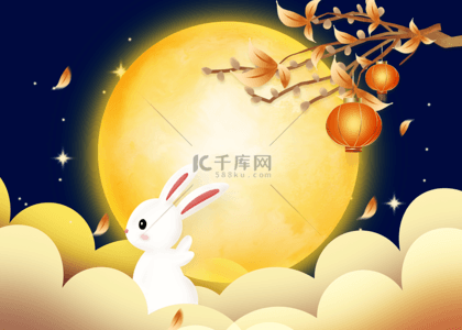 树枝矢量背景图片_中秋节云彩月亮质感背景