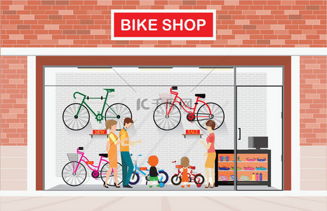 安全背景图片_男性和女性的孩子买辆自行车.