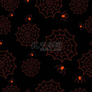 万圣节与 web 和蜘蛛在黑色背景上的无缝模式