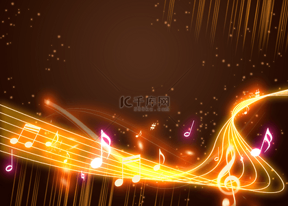音乐艺术背景图片_音符五线谱抽象黄色光效艺术背景