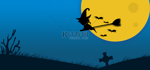 鹿卡通背景图片_女巫夜间飞行万圣节背景