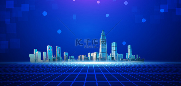 地标建筑地标背景图片_深圳城市蓝色商务背景
