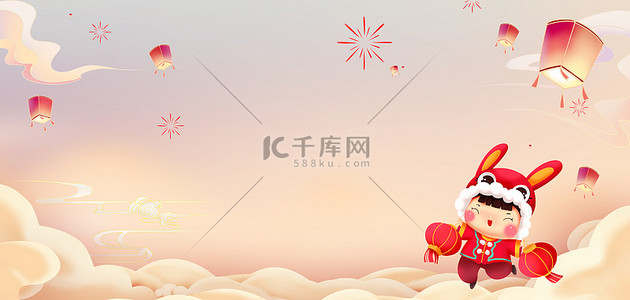 新年快乐背景图片_兔年春节国潮中国风灯笼