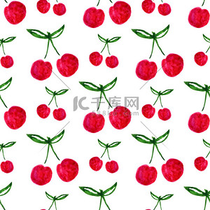 食品纹理背景背景图片_无缝模式与水彩的樱桃