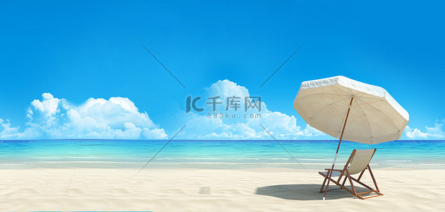 蓝色海边背景图片_夏日沙滩海边蓝色天空清新