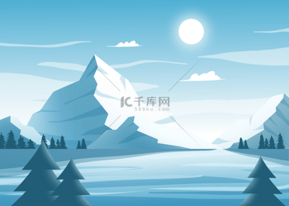 蓝色太阳背景背景图片_冰川冬季森林自然风景背景