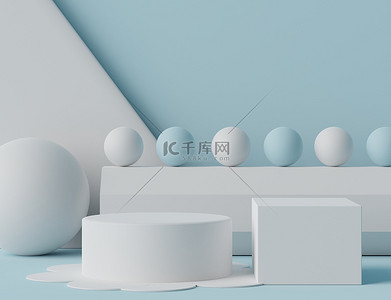 c4d空白背景图片_3D渲染蓝色白色的空Podium 。用干净设计的空白底座和店面。产品展示的最小场景。化妆品广告的背景摘要.