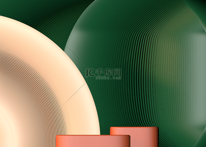 几何的绿色背景图片_圆形立体条纹抽象展示背景