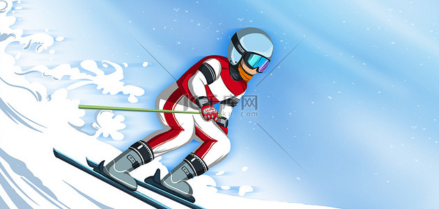 运动卡通背景图片_冬季运动会滑雪蓝色卡通