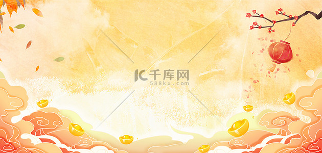 黄色云朵背景图片_祥云云朵黄色中国风