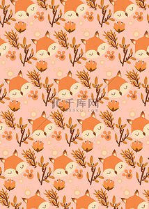 秋天树叶元素背景图片_可爱卡通狐狸植物树叶背景