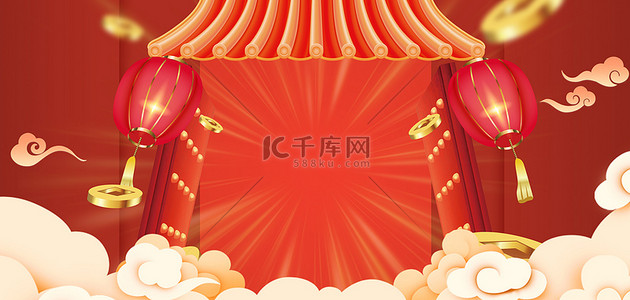 红色门背景图片_开门红门头红色中国风海报背景