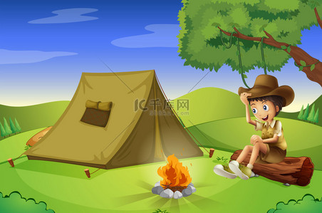 森林与背景图片_ένα αγόρι με μια σκηνή και μια πυρκαγιά στρατόπεδων