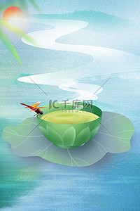 夏季海报茶水蜻蜓