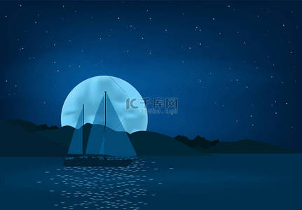 游艇风帆在月亮的背景-向量例证