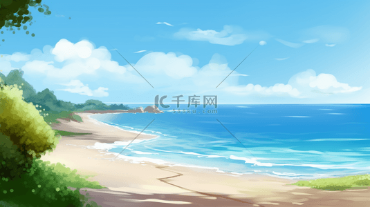 夏天大海沙滩背景图片_夏天大海清新海浪治愈背景