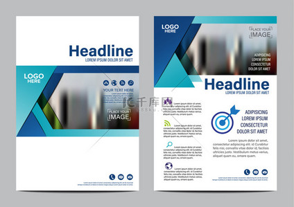 设计杂志模板背景图片_蓝色现代手册布局设计模板。年度报告传单传单封面介绍现代背景。A4 大小的插图矢量
