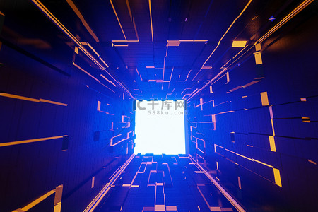 层背景背景图片_照明走廊室内设计。浅层背景的未来主义隧道。3D渲染.