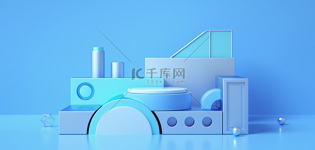 蓝色金属质感背景图片_简约蓝色展示台c4d