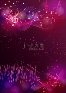 炫音符背景图片_音符五线谱抽象紫色光效背景