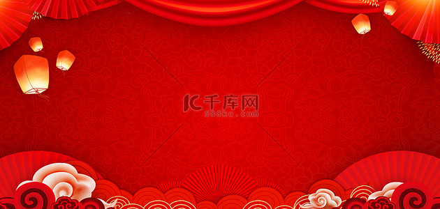 新年春节边框红色中国风除夕元宵节海报背景