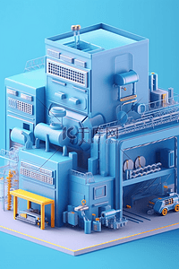 工厂混乱背景图片_3D立体卡通工厂流水线