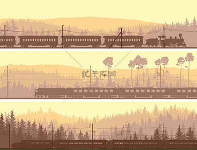 森林号背景图片_横向横幅的机车、 列车和山针叶宇
