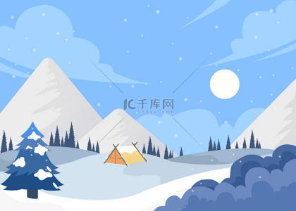 森林背景图片_冬季雪山扁平风格背景