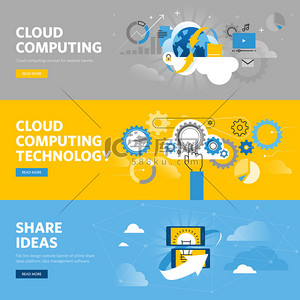 idea背景图片_Set of flat line design web banners for cloud computing, online share ideas platform, idea management software