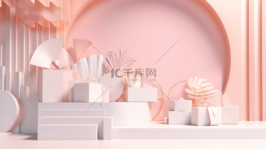 粉色3D立体电商展台
