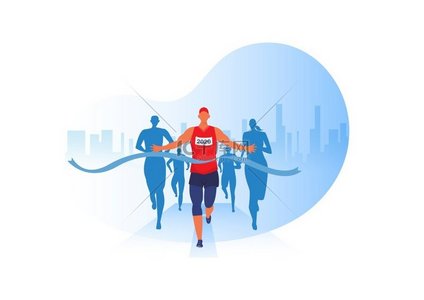人们在马拉松比赛、田径比赛、运动团体慢跑、城市背景设计矢量中穿着衣服跑步