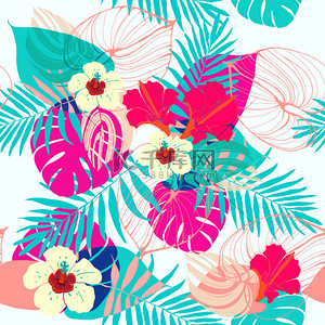 无缝热带背景图片_无缝的热带花卉图案.