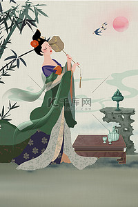 中国传统节背景图片_上巳节汉服中国风简约古风传统节日海报