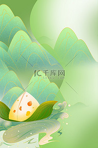绿色弥散渐变背景图片_端午节粽子绿色 中国风海报