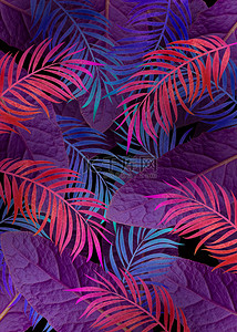 热带植物树叶棕榈叶紫红色创意背景