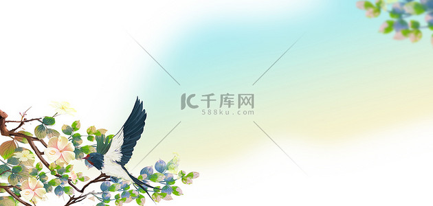 白色白色中国风背景图片_春天卡通白色清新中国风