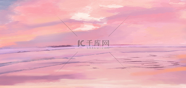 海边夕阳天空背景图片_夕阳天空粉色卡通海边背景