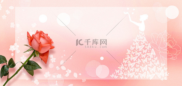 玫瑰花边框背景图片_清新妇女节玫瑰花边框