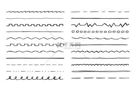 手绘线集。素描笔迹
