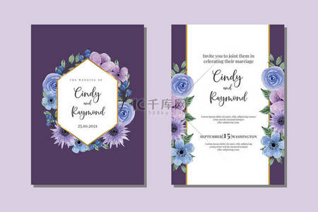 请柬模板背景图片_婚宴请贴框、花色手绘花色设计请柬背景紫色模板