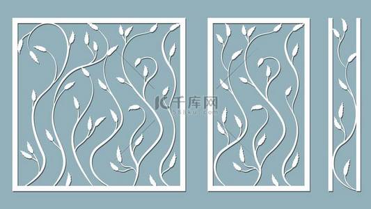 border背景图片_Set template for cutting. Pattern leaves, branches, vine. Vector illustration. For laser cutting, plotter and silkscreen printing