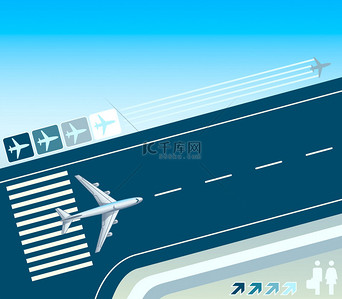 客运蓝色背景图片_飞机在起飞跑道