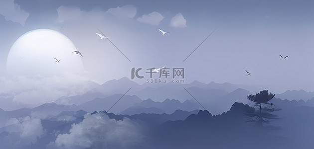 山水远景背景图片_清新清明节中国风清明清新中国风