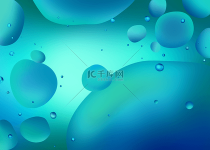 蓝绿色几何图背景图片_水与油混合物气泡液体绿松石色背景