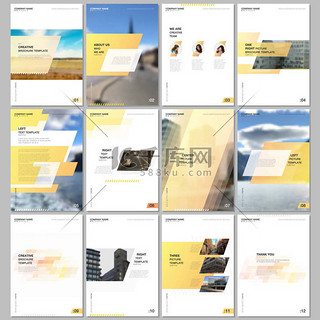 杂志背景背景图片_创意小册子模板与丰富多彩的渐变几何背景。黄色设计。涵盖传单、传单、小册子、报告、演示、广告、杂志的设计模板.