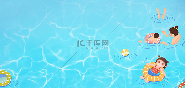 游泳馆儿童游泳蓝色卡通背景